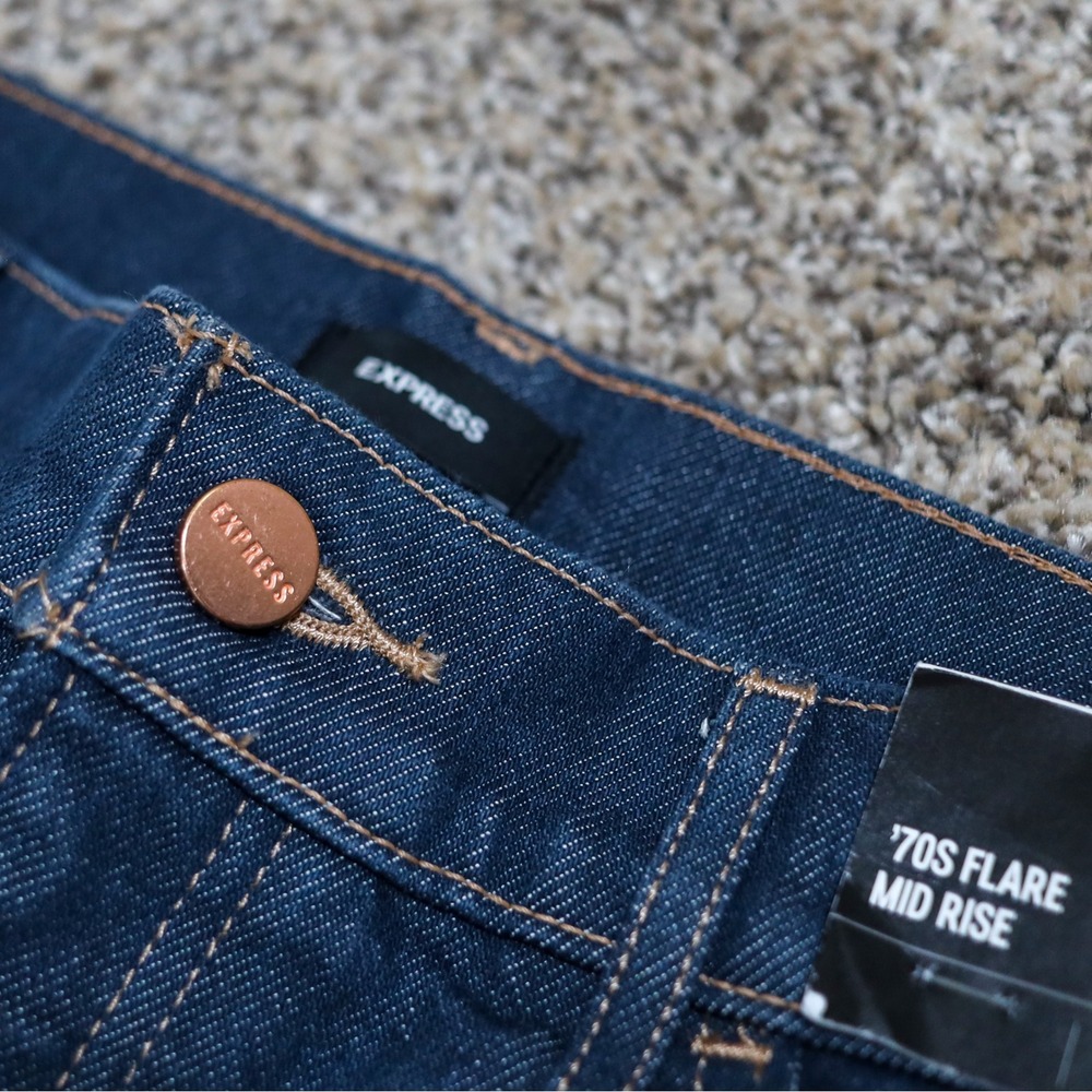 Express 70s Flare Jeans Womens 6R Dark Wash Mid Rise Conscious Edit NWT $98 - Picture 5 of 12